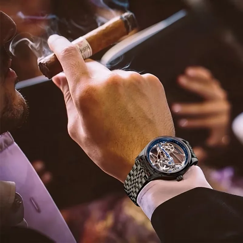 

Новые механические часы AILANG Skeleton с пентаграммой, роскошные, в стиле стимпанк, прозрачные, с полым циферблатом, автоматические, с пятиконечной звездой, модель 8625