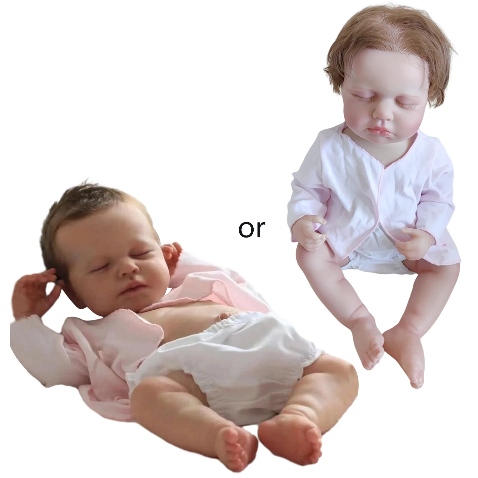 

B2EB 49cm Baby Girls Rebirth with Handmade Implanted Hair with Moving Arm & Leg Closed Eyes for Toddler Gift