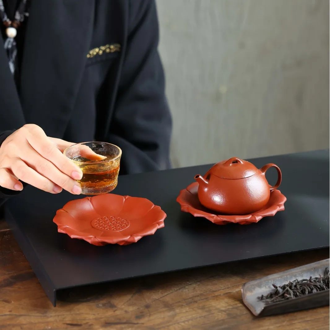Yixing Purple Clay Lotus-Shaped Tray, Dry Brewing Platform, Cup Teapot Mat, Tea Pet Ornament, Base Stand