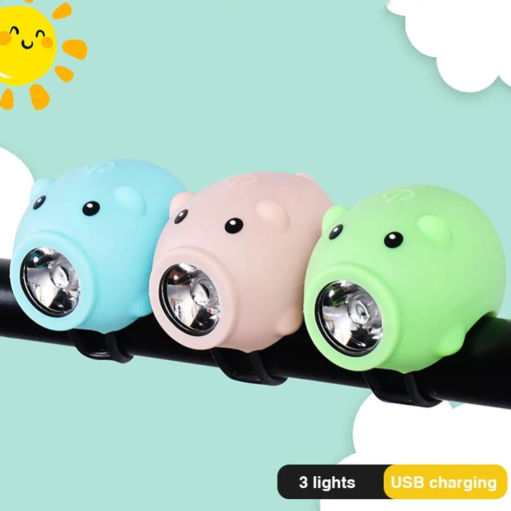 ZK30 Bike Handlebar Light 3 Lighting Modes Children Cartoon Pig USB Rechargeable Waterproof Accessories Balance Car Decoration