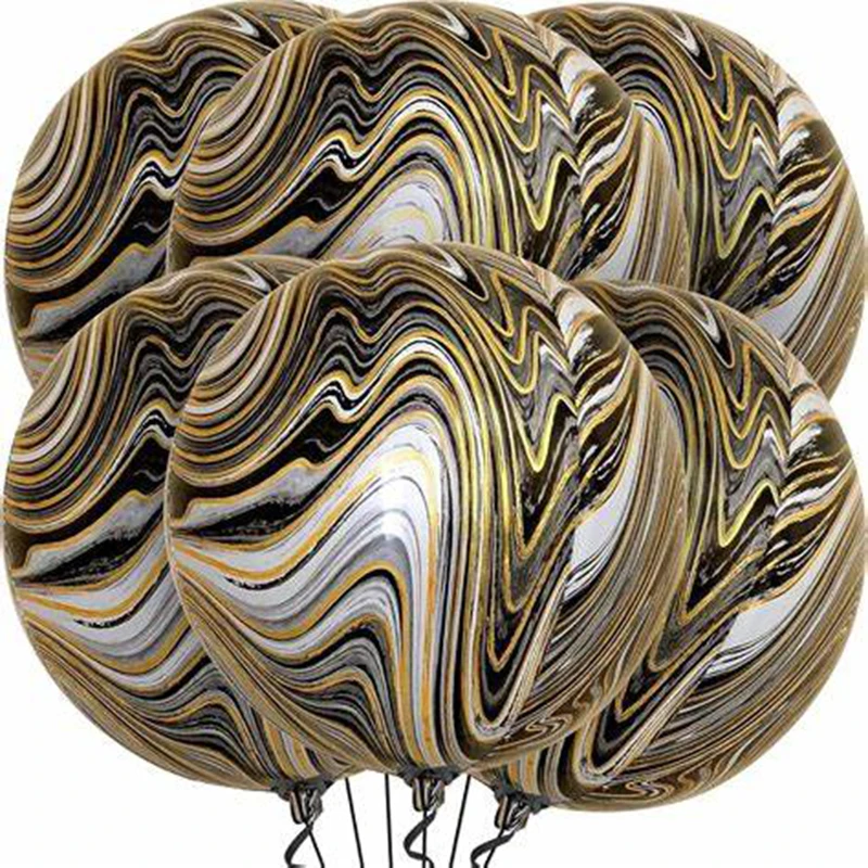 6Pcs Black Gold Marble Foil Balloons Birthday Party Marble Printed Ballons for Wedding Graduation Birthday Decor Adults Men