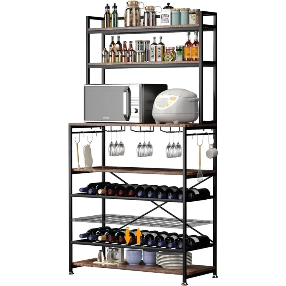 

6 Tier Kitchen Bakers Rack With Wine Storage Home and Kitchen Dark Brown Freight Free Barware Dining Bar Garden