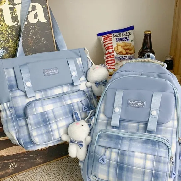 

Детский модный модный студенческий школьный рюкзак большой емкости в клетку для отдыха для девочек, дорожный рюкзак для студентов, рюкзак из двух предметов