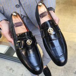 Black Men Loafers Shoes Crocodile Pattern Men Dress Sheos Round Toe Wedding Men Shoes  Zapatos De Vestir Hombre