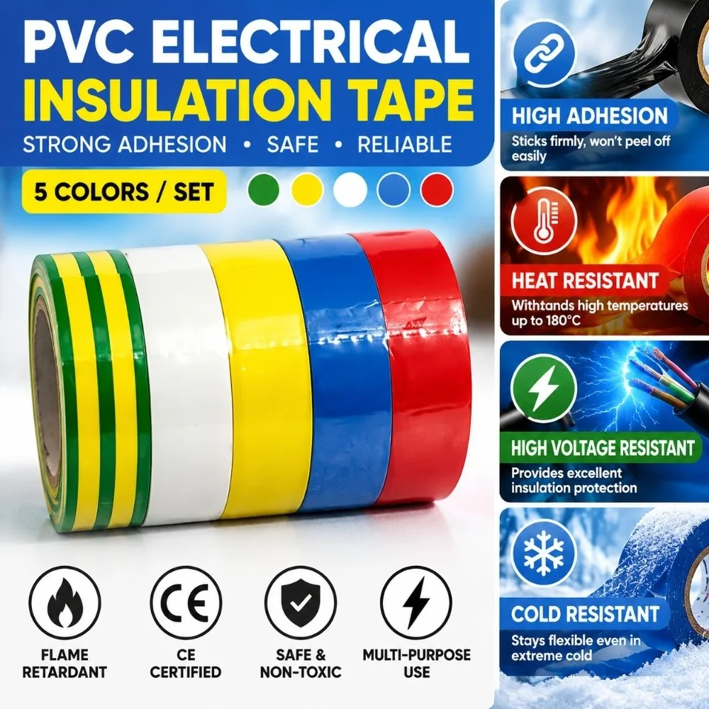5pcs Assorted Electrical Tape Set Flame Retardant High Viscosity PVC Electrical Tape High Pressure Resistant