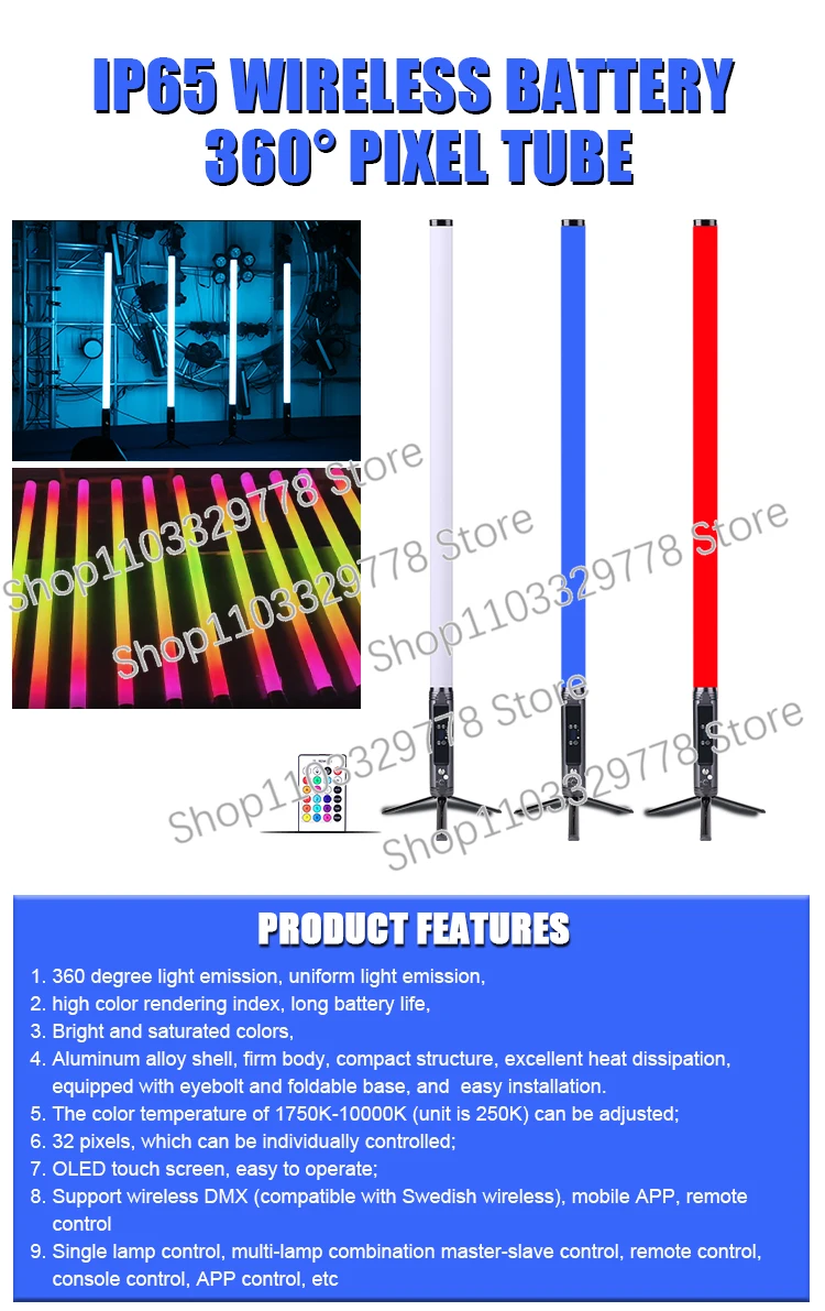 Wireless Battery Pixel Tube 360 Degree Led Titan Tube Dj Light Full Color Wireless DMX IR For Stage Event Entertainment