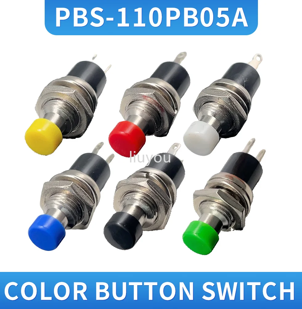 6pcs PBS-110 Mini Momentary Push Button Switch NO/NC 7mm Red Yellow Green Blue Black White