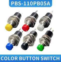 6pcs PBS-110 Mini Momentary Push Button Switch NO/NC 7mm Red Yellow Green Blue Black White