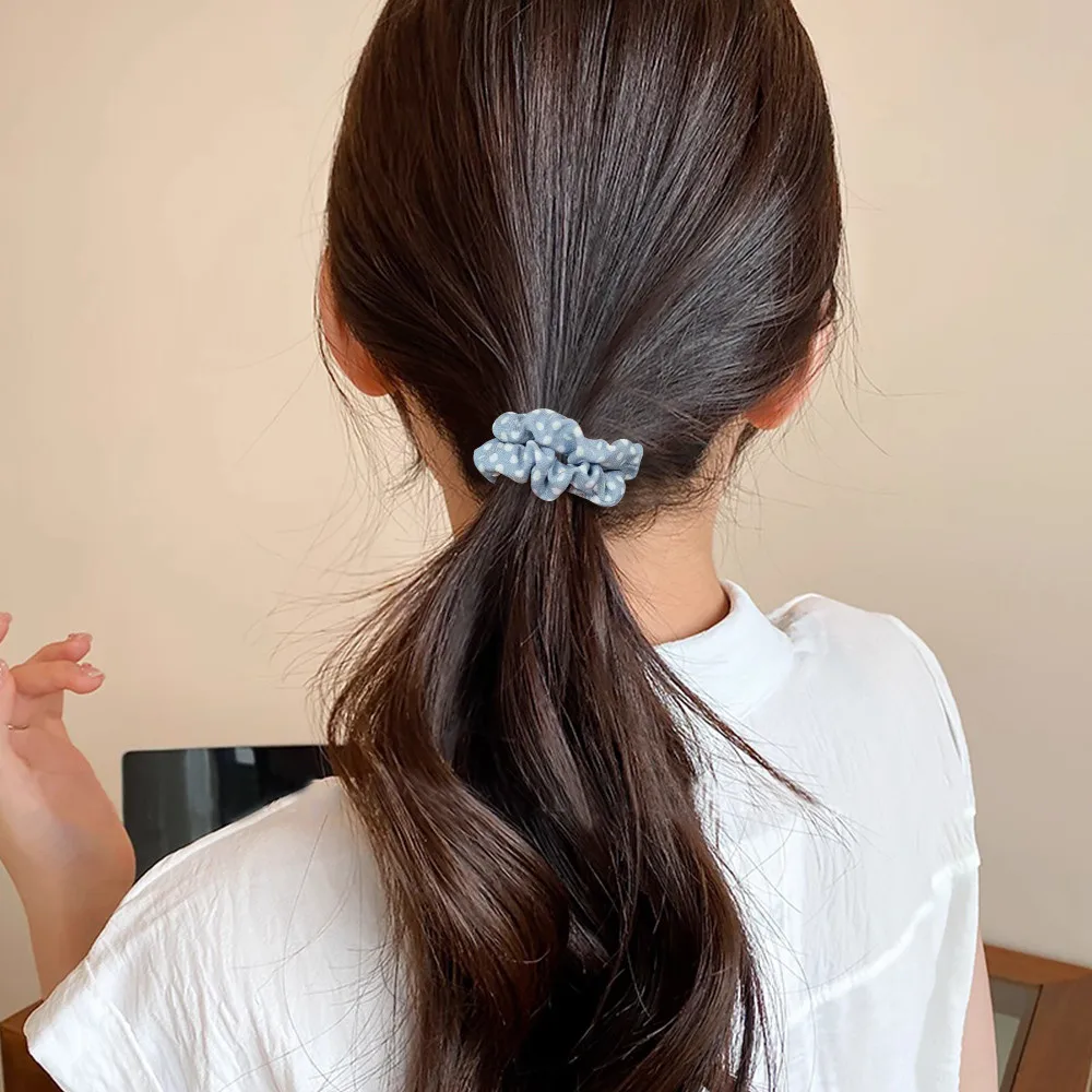 Ramdom Color 20pcs Women Dot Silk Hair Scrunchies for Girls Hair Rope Ponytail Holder Headwear Hair Accessories Wholesale