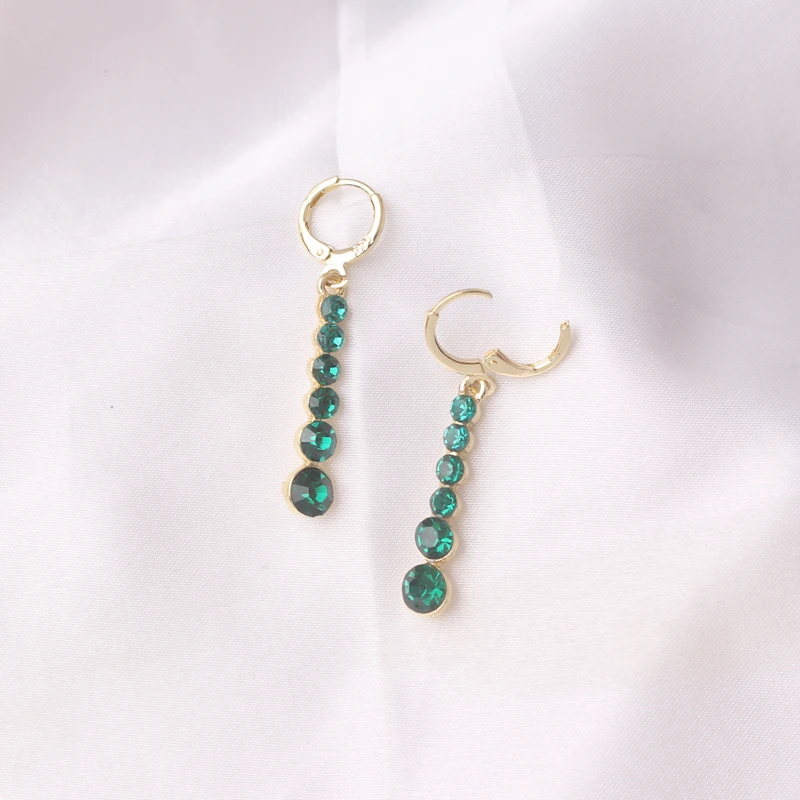 Green Zircon Crystal Water Drop Earring for Women Temperament Ear Buckle Personality Rhinestone Earrings Wedding Jewelry