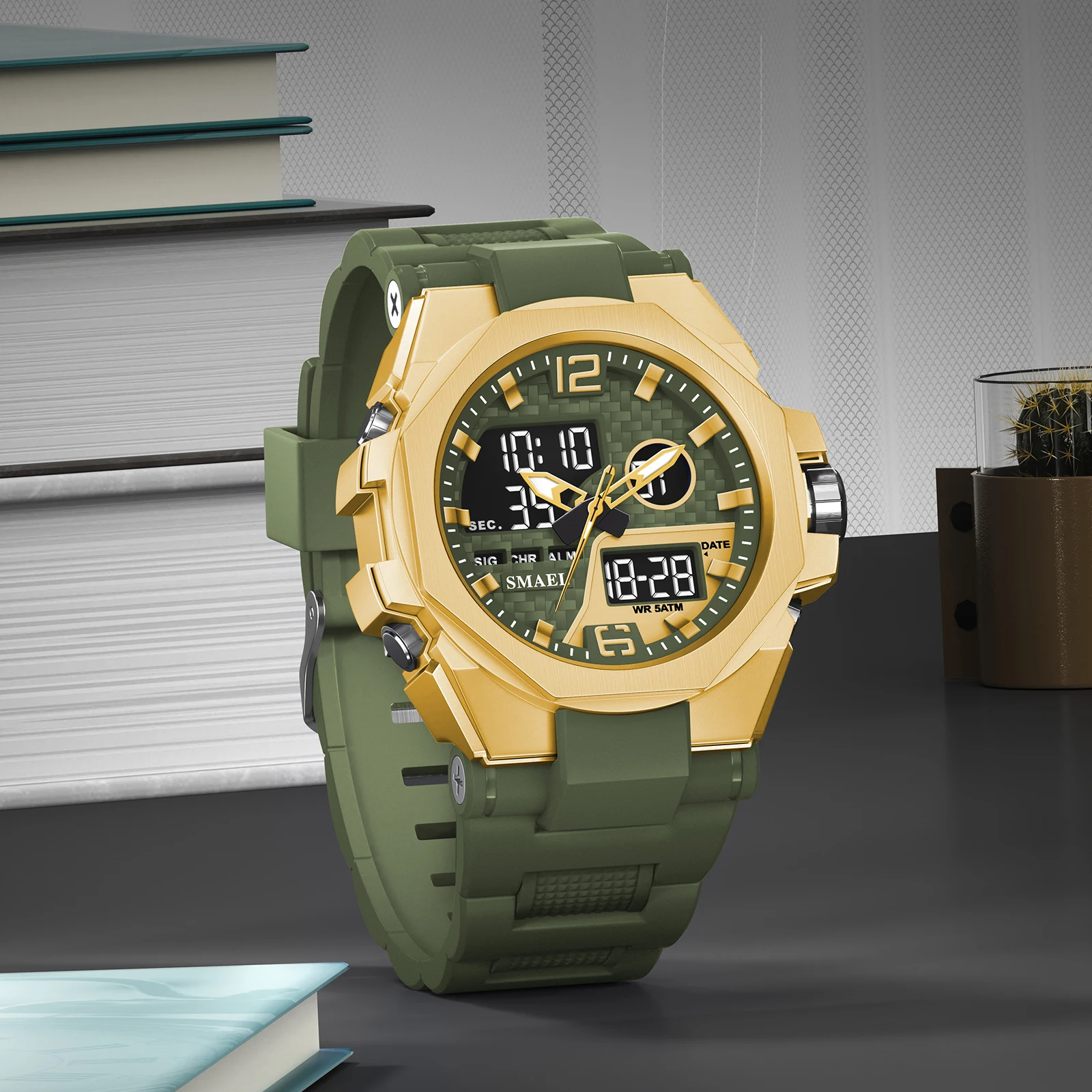 SMAEL Brand Sport Watch 8103 LED Light Alarm Clock Dual Time Display Waterproof Auto Date Watch For Men