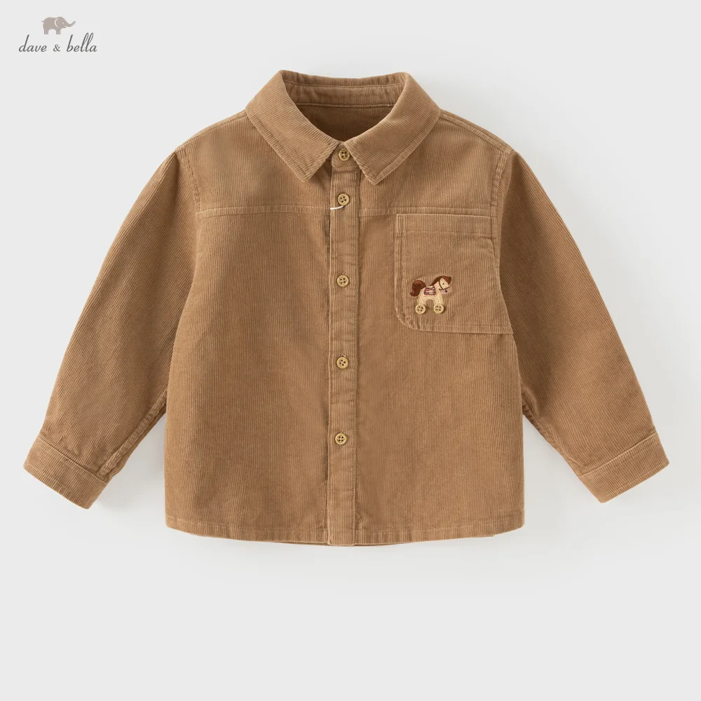 Dave Bella Pure Cotton Shirt for Boys Children Tops Autumn Light Khaki Spring Blouse Formal Gentle Party Clothes Daily DB3263434