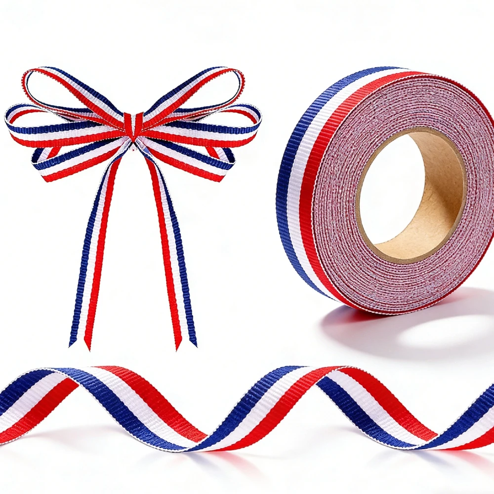 50 Yard 10MM 15MM 20MM 25MM Red White Blue Striped Grosgrain Ribbon Wrapping Embellishments Party Decoration DIY Craft Packaging