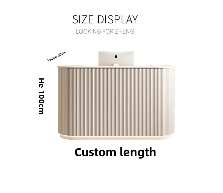 Modern Curved Reception Desk with LED Light Beige Wave Front Desk for Beauty Salon Nail Shop Spa Commercial Furniture