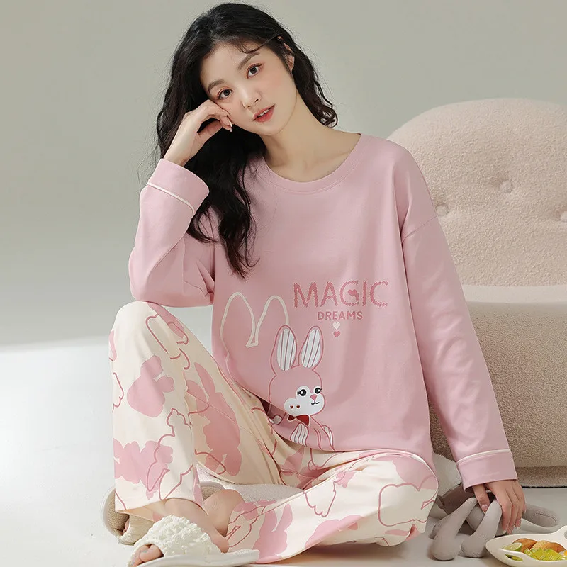 Uhytgf Lente Herfst Twee-Delige Set Womens Pyjama Zoete Student Katoen Dunne Thuis Kleren Vrouwelijke Lange Mouwen Broek Nachtkleding 2614