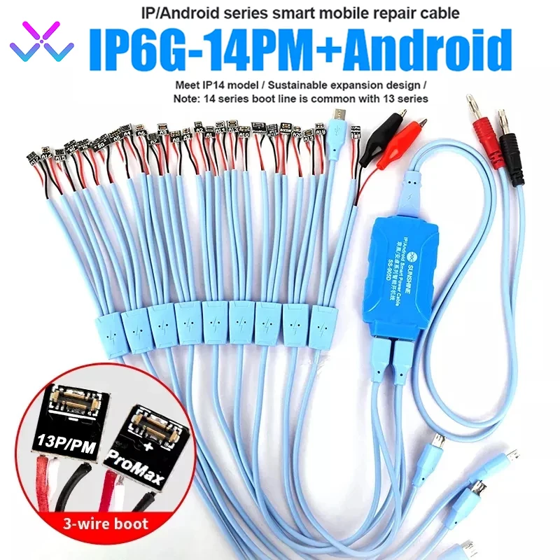 SS-905D V8.0 Service DC Power Supply Current Testing Cable For Android iPhone 6G~14/Plus/Pro Max IPhone Power Boot Control Line