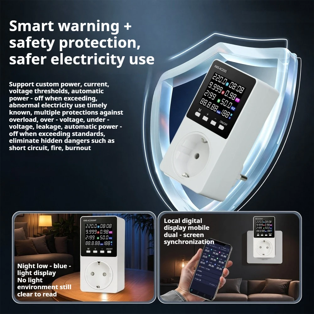 AC85-290V Tuya Smart Switch Digital Energy Meter 0-16A 3500W Voltage Current Energy Monitor Overload Overvoltage Protection
