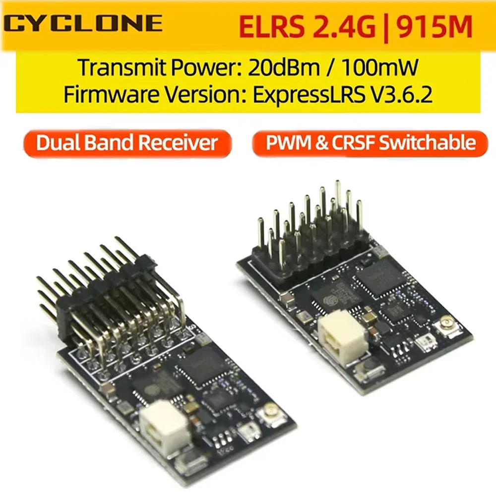 CYCLONE ELRS 2.4G/915M Dual Band Receiver 100mW 6CH PWM/CRSF RX For RC FPV Drone Fixed Wing Car Boat Quadcopter