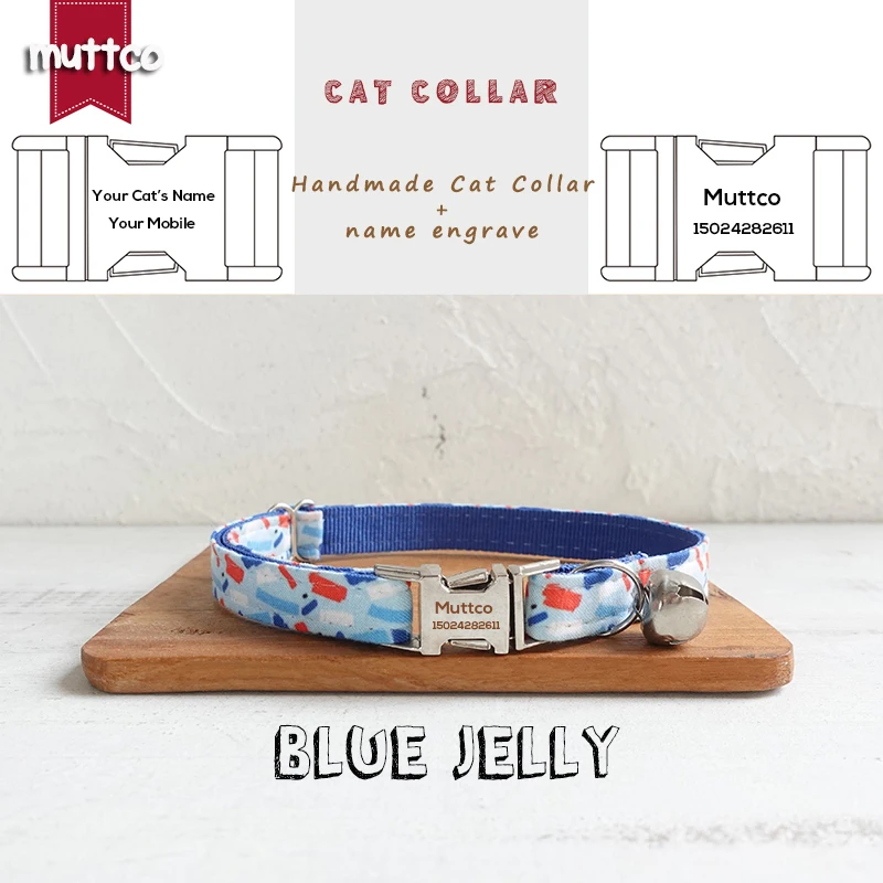 MUTTCO Retailing engraved lovable self-design personalized cat collars BLUE JELLY  handmade collar  2 sizes UCC124