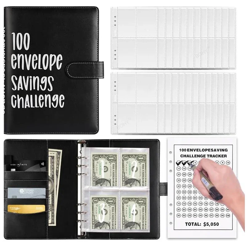 Envelopes Challenge Binder para adultos, A6 Money Saving, Binder orçamento com dinheiro, 100 Envelopes