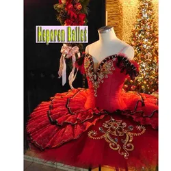 Red Black Don Quixote Professional Ballet Tutus Dance Costumes,Spain Ballet Dress Stiff Tulle Classical Pancake Tutu