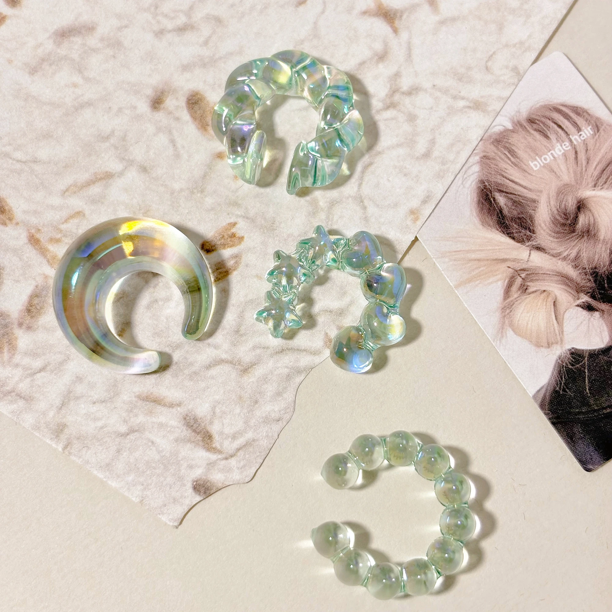 4 قطعة مجموعة الأصفاد الأذن النساء الخيوط موضة أوروبا الولايات المتحدة شفافة ملونة الدوبامين غير النظامية C شكل كليب على أقراط مجوهرات #5