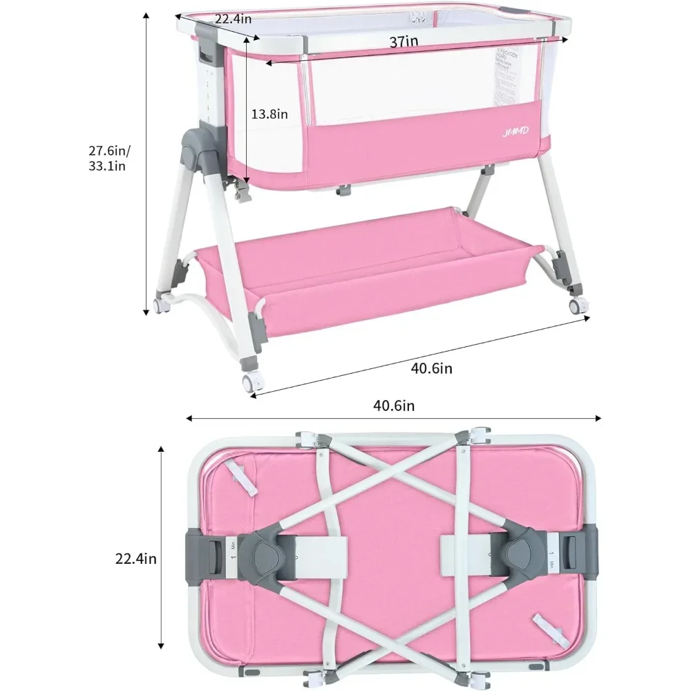 

3 in1 Baby Bassinet with 6 Levels Height Adjustable Side Sleeper Foldable and Bedside Sleepers, Baby Bassinet Bedside Sleeper