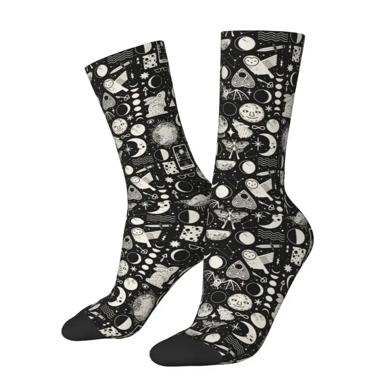 Cool Men's Celestial Space Lunar Pattern Moon Eclipse Dress Socks Unisex Comfortable Warm 3D Print Halloween Witch Crew Socks