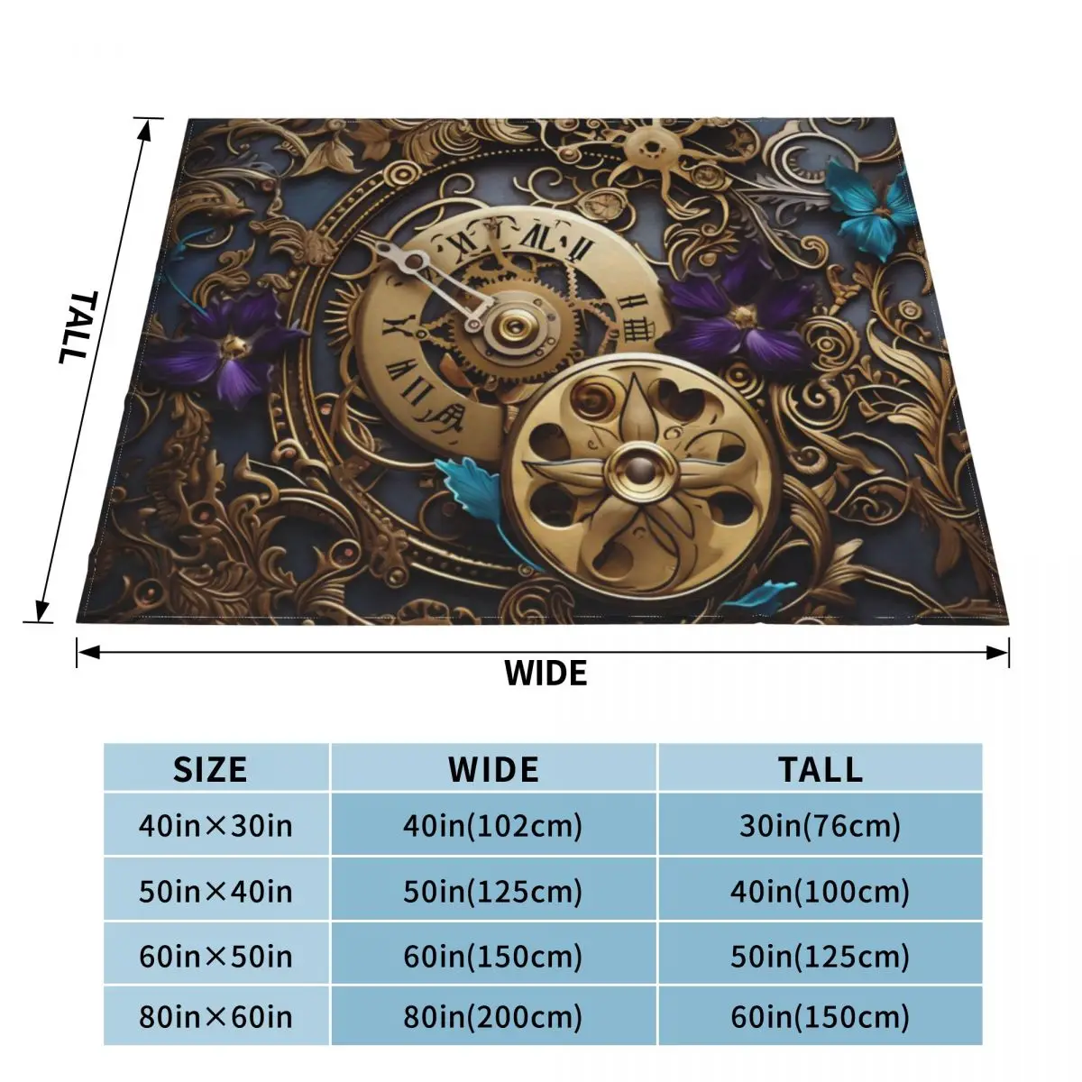 Steampunk Flowers and Rusty Clockwork with Dark Background Throw Blanket Single Travel For Sofa Thin heavy to sleep Blankets