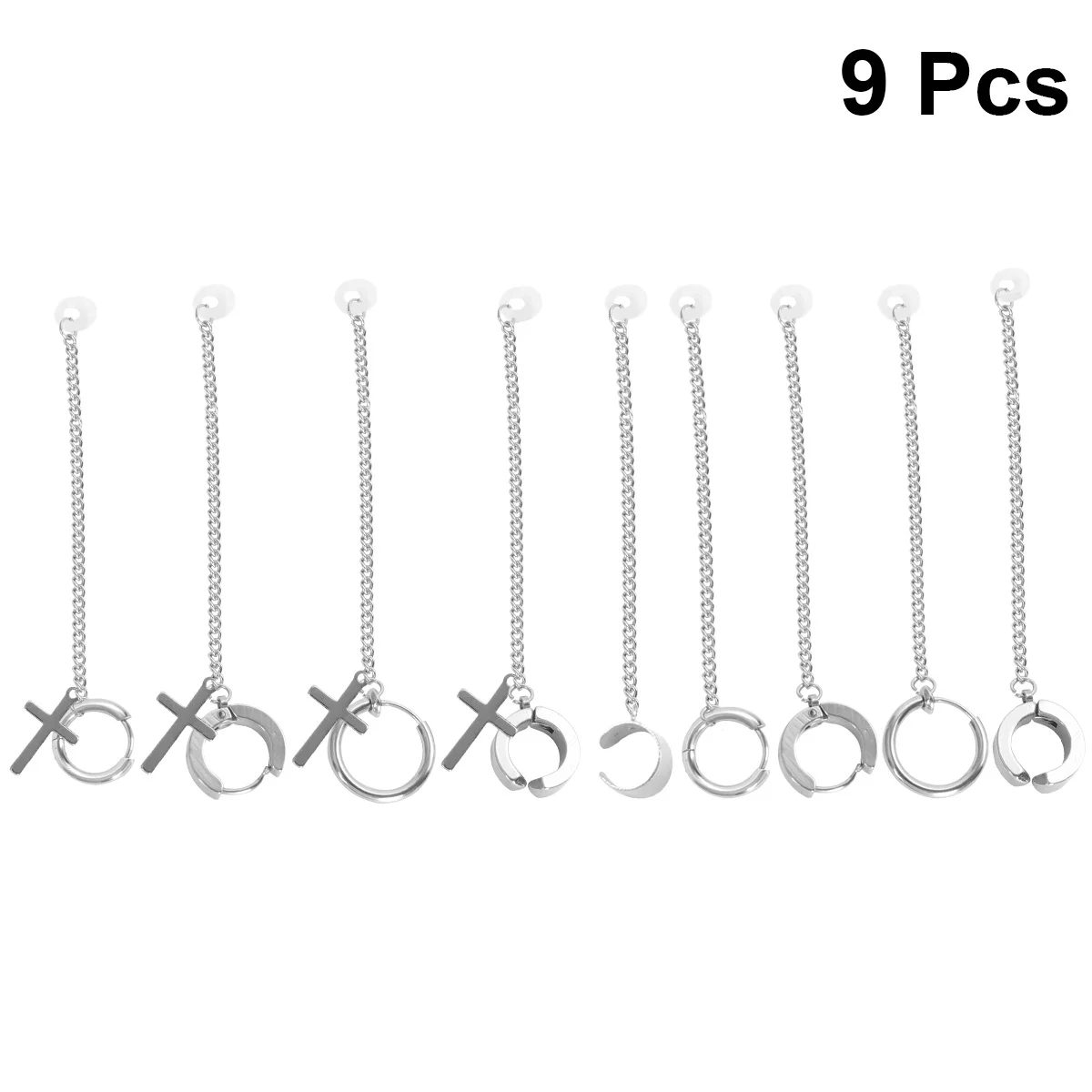 

9Pcs Anti-Lost Earrings Ear Clip Titanium Steel Wireless Earphone Holder Stylish Durable Silver Fashion Accessory