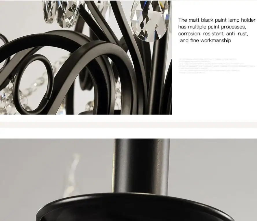 

Vintage Chandelier LED Pendant Lamp For Villa Living Room Dining Room Bedroom Kitchen Bar Table Black Iron Crystal Hanging Light