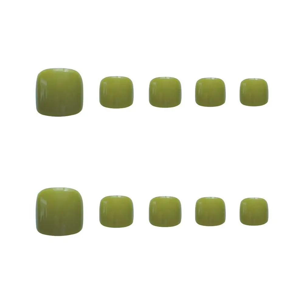 24Pcs Nail Tips Detachable Solid Color Fake Toe Nails Full Cover Bright False Toenail Wearable Manicure Press-on Nails Women