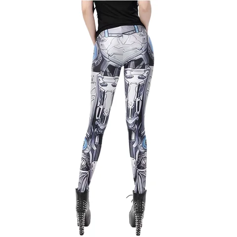 Punk Leggings Women Anime Robot Cosplay Trousers 3D Print Comic Cartoon Printed Elastic Ankle Pants Sporting Fitness Leggings