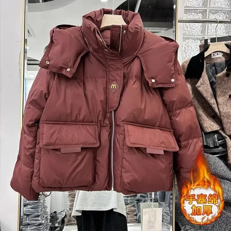 

Short Down Cotton Jacket Women's Winter Korean Temperament Casual All-Match Hooded Warm Parkas Female Bread Service Outwear