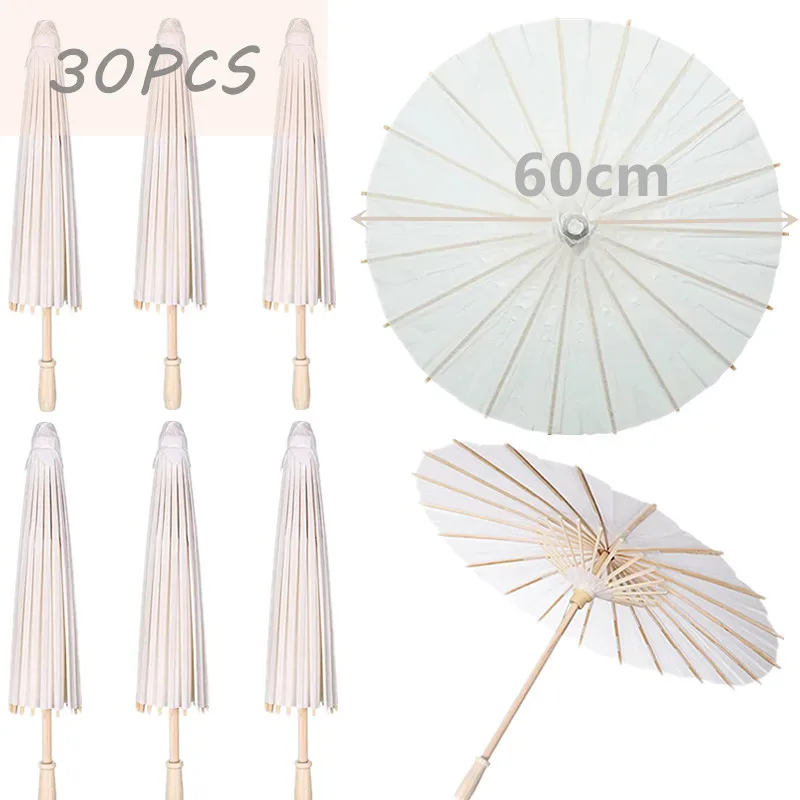 

10-30PCS Paper Parasol Chinese Paper Umbrellas DIY White Umbrella Photography Props Summer Whites Party Wedding Bridal 60/80cm