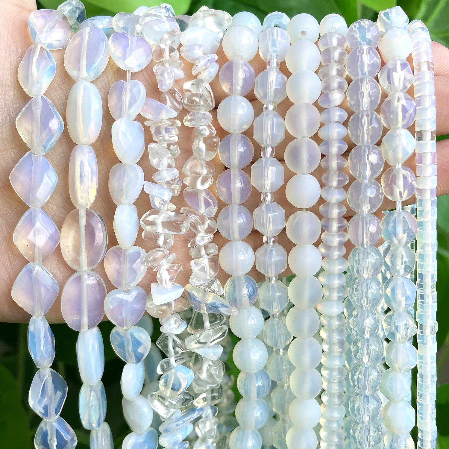 Natural Stone Opal Beads Heart Faceted Rondelle Irregular White Opalite Loose Beads for Jewelry Making DIY Bracelet Handmade