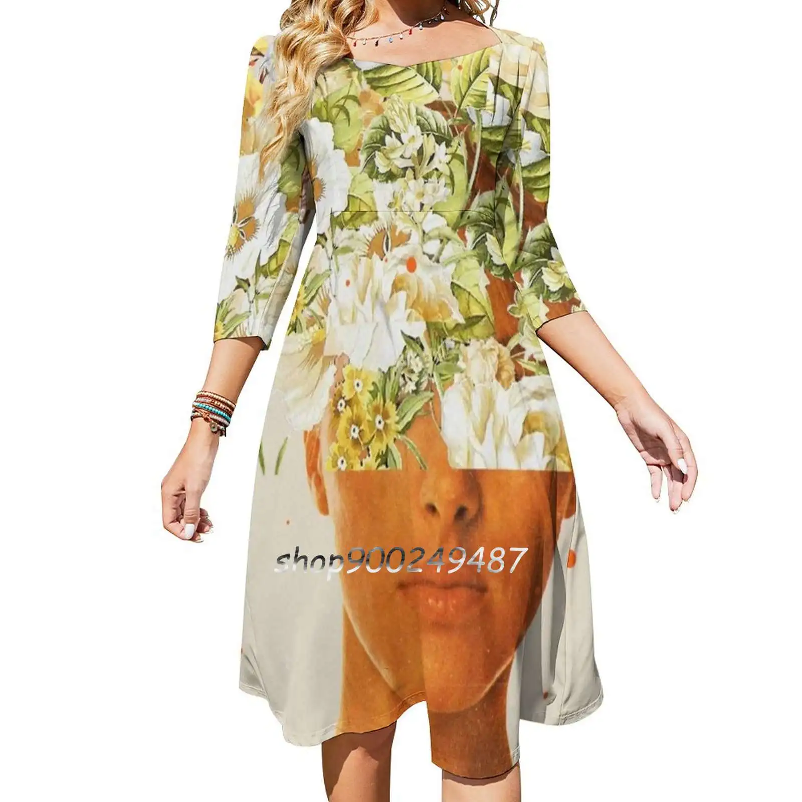 Superflowerhead Sweet Elegant Dress Women Korean Kawaii Square Collar Dress Floral Flowers Rbstaycay Woman Top Surreal Flowers