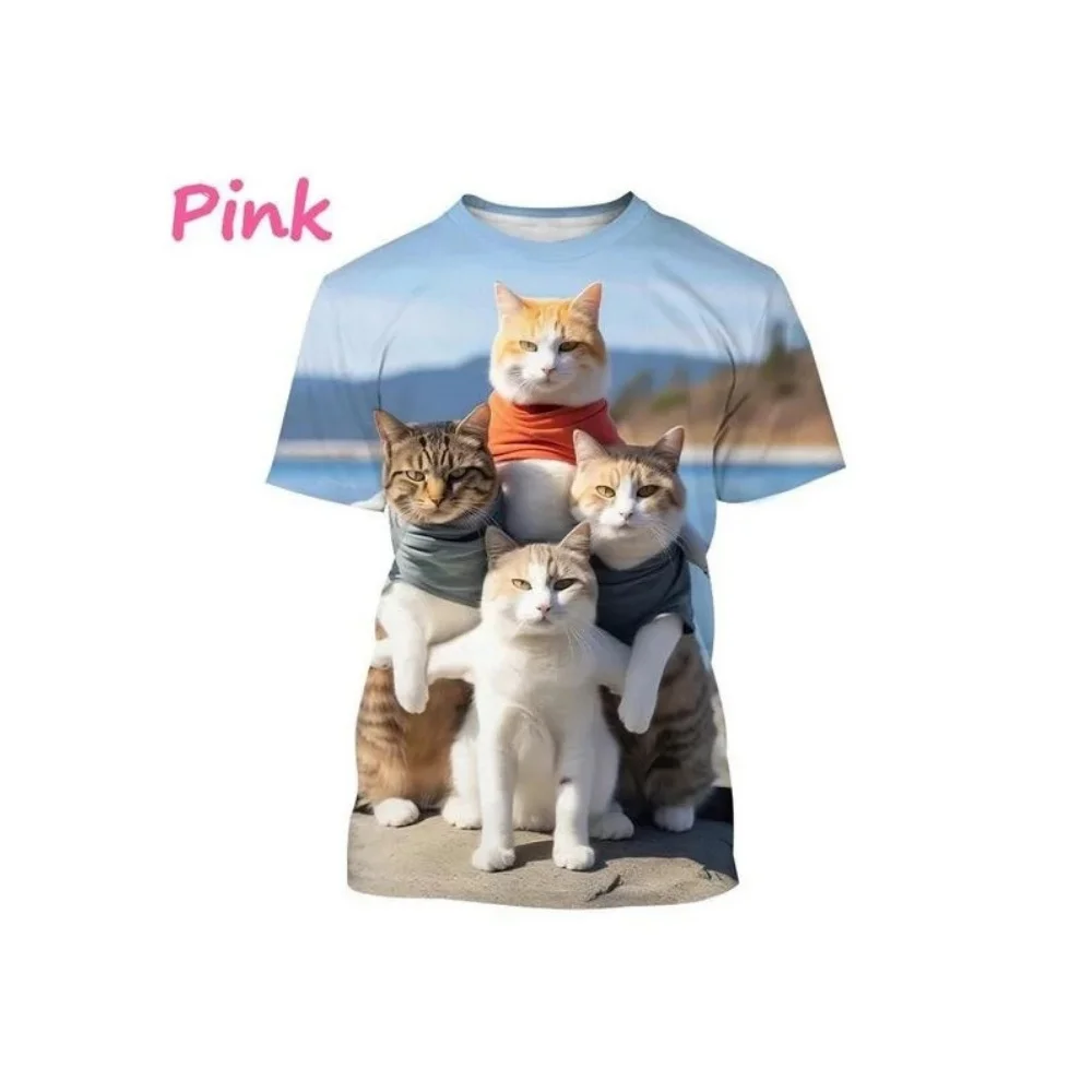 

2025 Boy T-Shirts Cute Animal Cat 3d Print Fashion Short Sleeved Animal Tops Casual T-Shirts Boys' Clothing Children T-Shirts