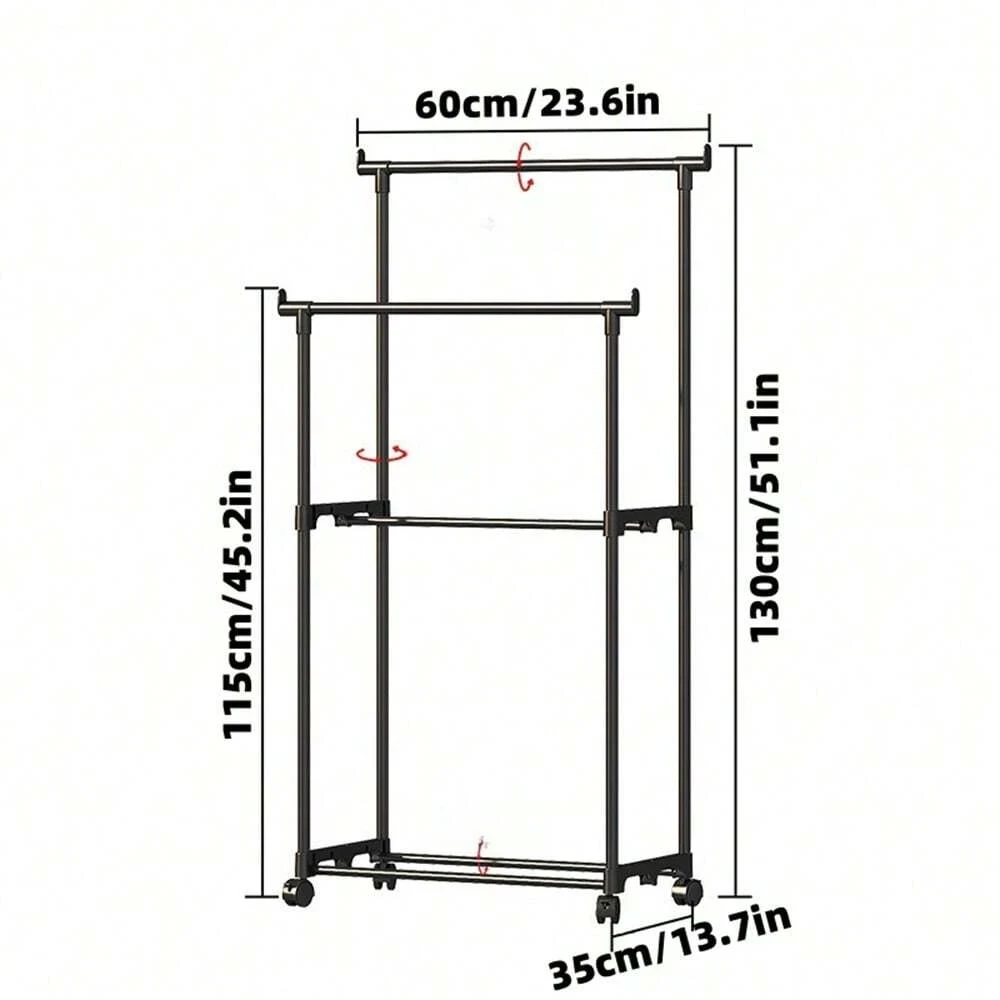 Simple Floor Standing Drying Rack, Double Rod Movable Shoe & Hat Rack, Home Organizer Rack, Organizer For Clothes And Shoes