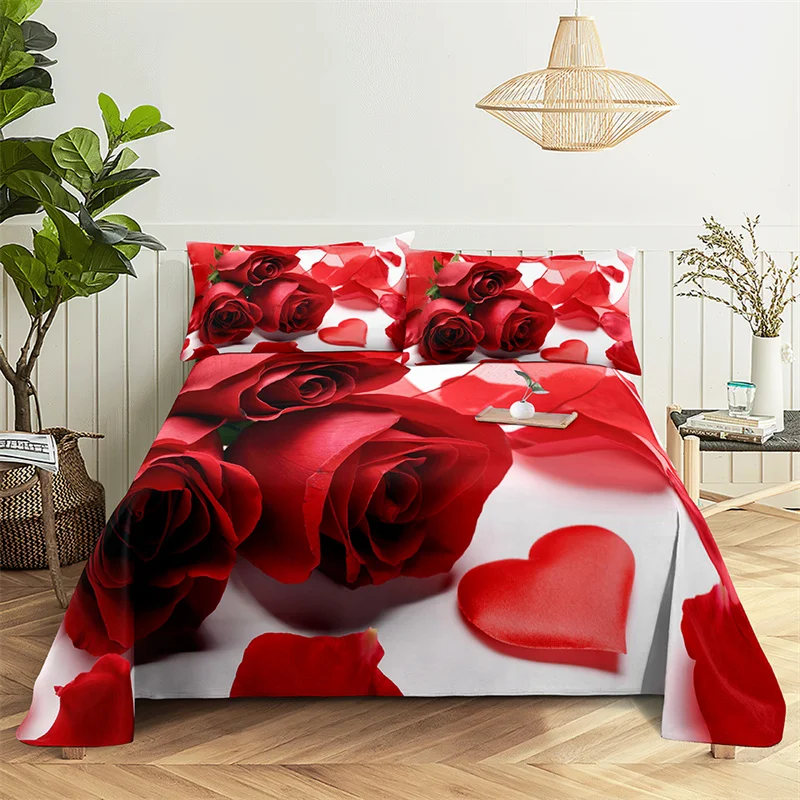 Home Bedsheets Red Rose Single Bedsheet Fashion Design Flowers Sheets Queen Size Bed Sheets Set Bed Sheets and Pillowcases