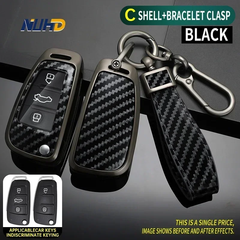 

Carbon Fiber Car Key Case Keychain For Audi A1 A3 A6 C5 C6 Q3 Q2 Q7 TT TTS R8 S3 S6 RS3 RS6 A4 Key Cover Protector Accessories