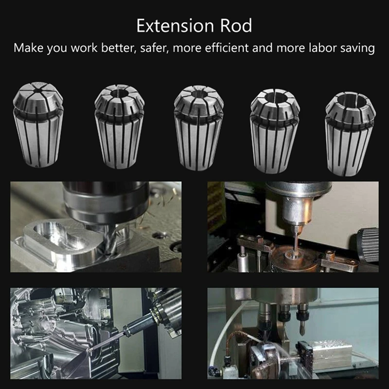1/4 Inch Shank ER16 Router Collet Adapter Extension Chuck Rod Engraving Machine Extension Rod with Spring Collet Set-A63M
