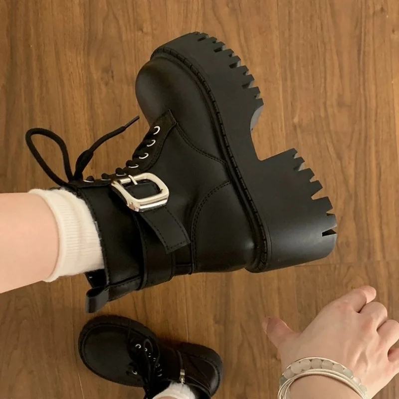 

Универсальные женские кожаные ботинки на толстой подошве в стиле ретро, новинка зимы 2026, модные короткие ботинки на массивном каблуке в британском стиле