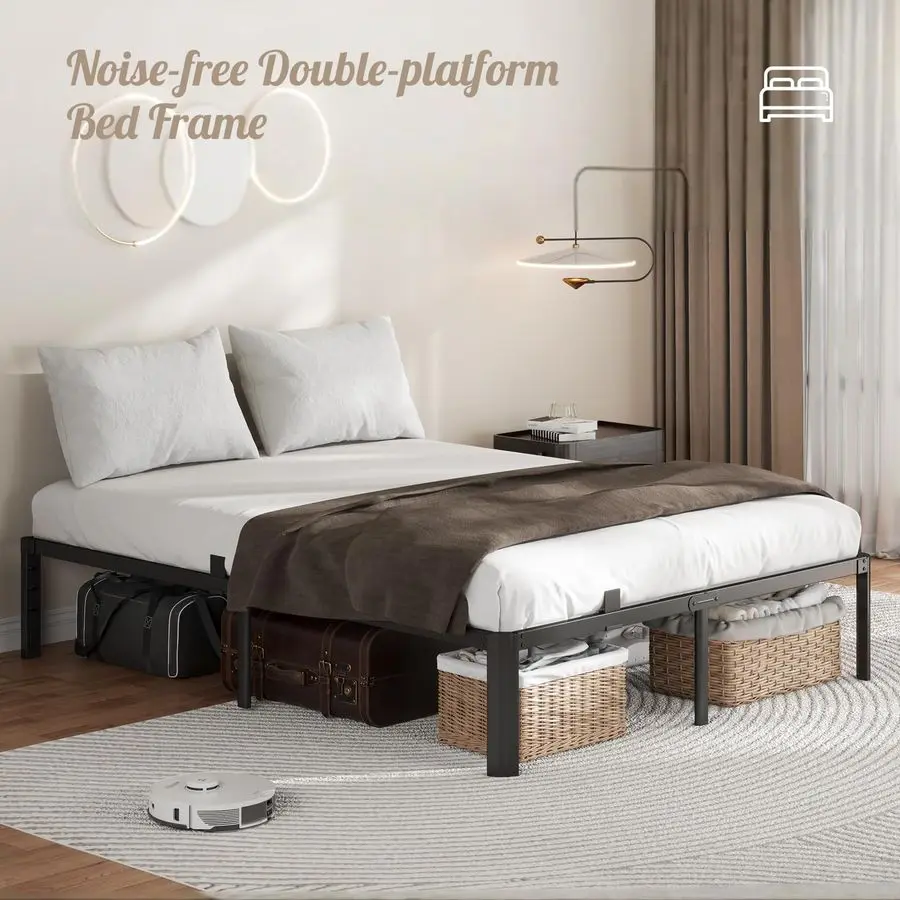 Bed Frame Full Size, 14 Inch 3500 lbs Heavy Duty Platform Bed Frames Steel Slats Noise Free No Box Spring Needed, Easy Assemble