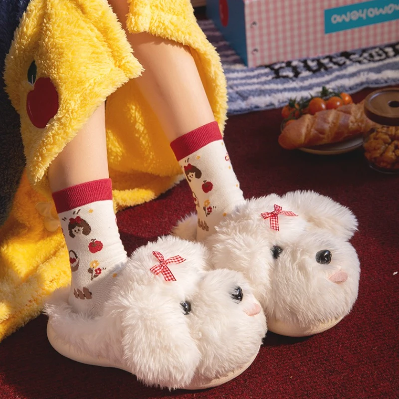 

Cute Cartoon Fluffy Slippers 2025 New Women's Winter Warm Shoes Funny Dog Soft Plush Girls Indoor Home Floor Cotton Slides