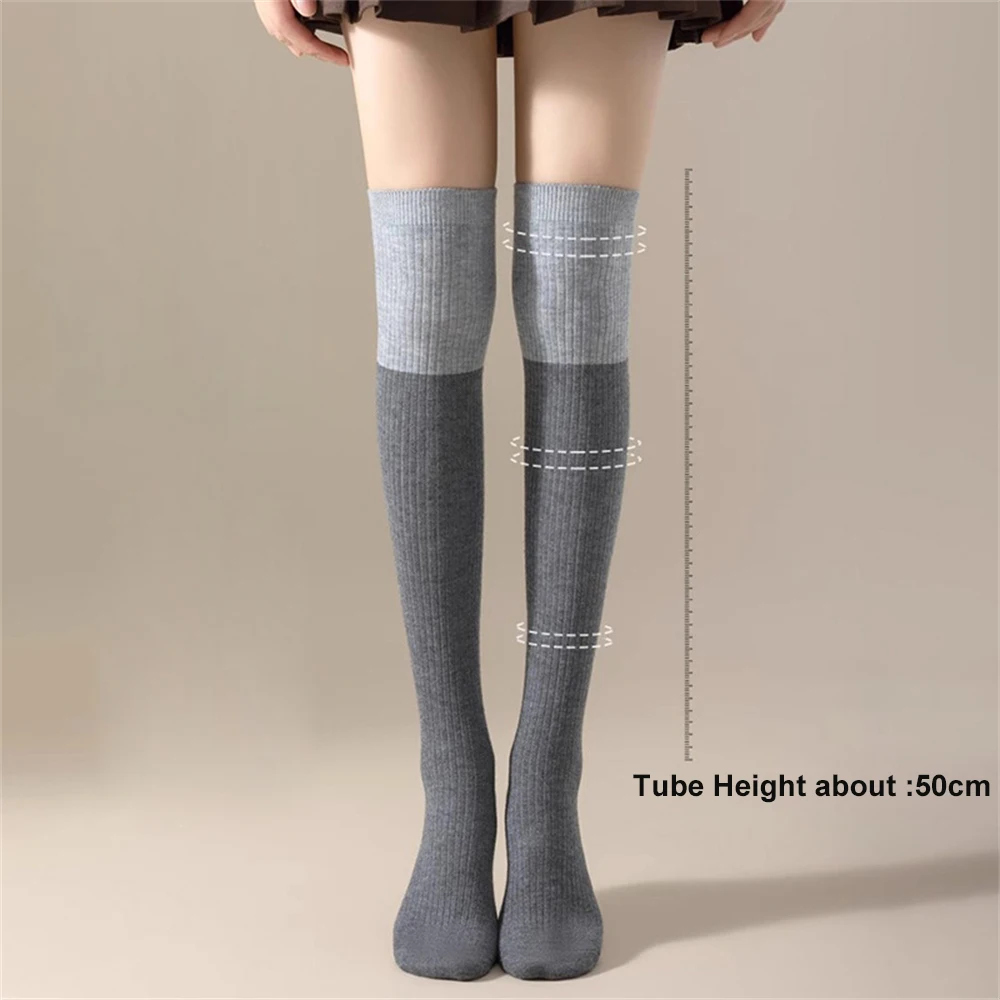 2 Pairs Female Thick Plus Velvet Warmth Wool Over-the-knee Sock Autumn Winter Non-slip Lengthened Color Matching Long-tube Socks