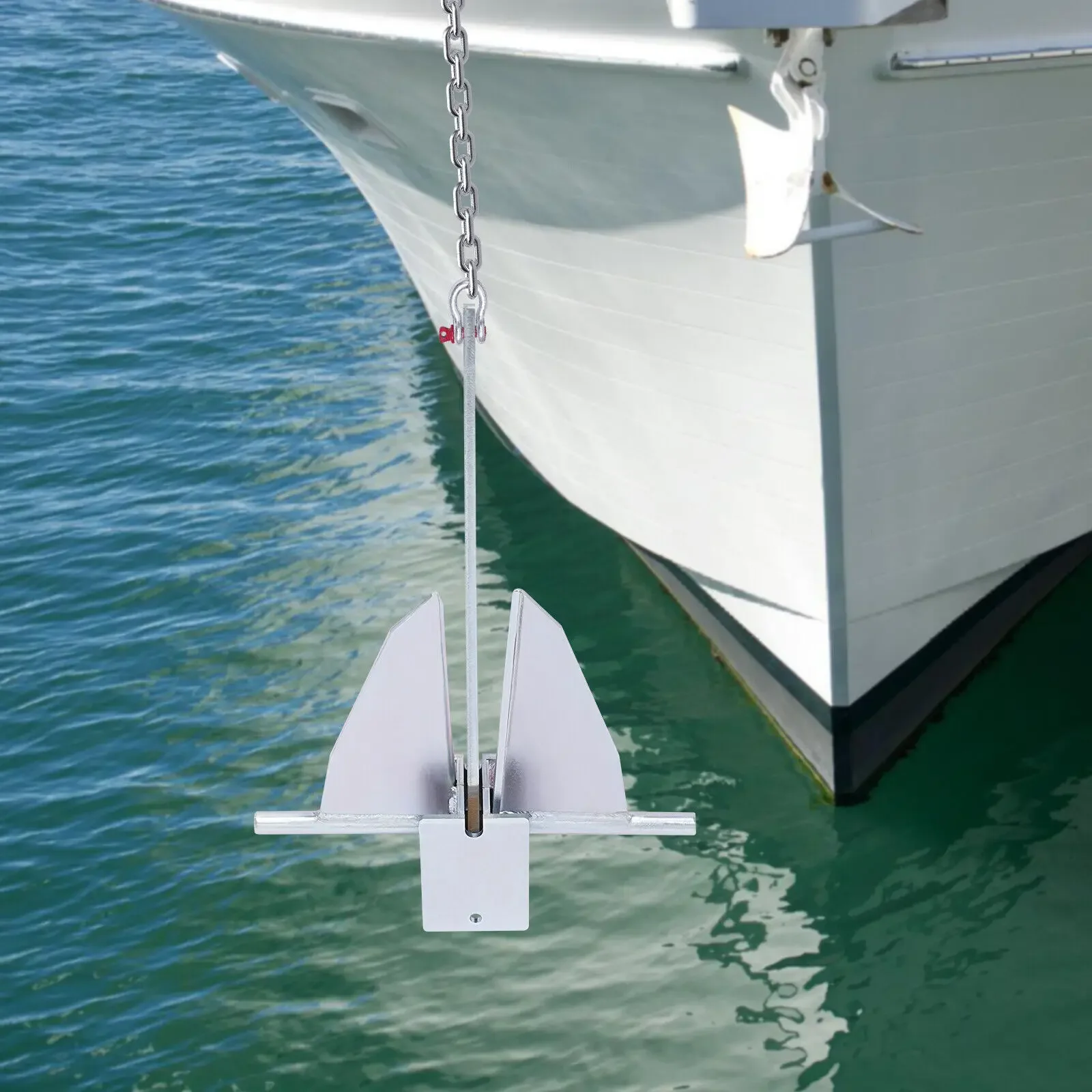 

13LB Boat Anchor Kit – 6.6ft Galvanized Steel Chain & 98ft Rope, Durable Marine Anchor