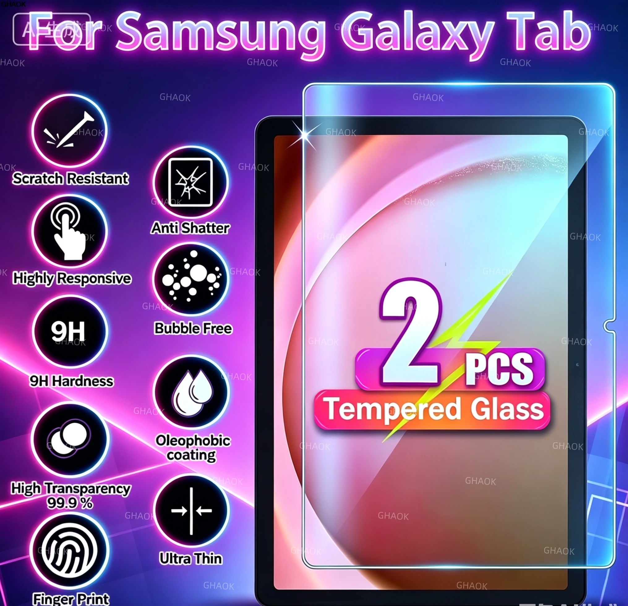 2PCS Tempered Glass Screen Protector for Samsung Galaxy Tab S11 S10 S9 S8 S7 FE S6 Lite A11+ A9+ Plus A8 A7 8.7 12.4 11inch Film