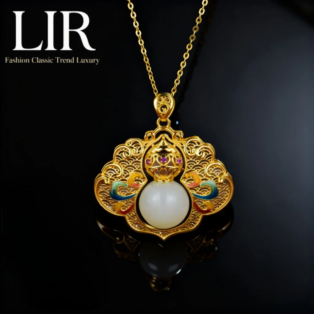 

Серебряное ожерелье LIR S925: подвеска с эмалью из натурального нефрита Хэтянь «Тыква Фортуна» | Удача - Защита + Jewelry Cert