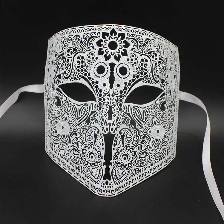 Gold Silver Color Full Face Bauta Phantom Cosplay Masquerade Mask Black Metal Skull Shield Mardi Gras Joker Party Mask